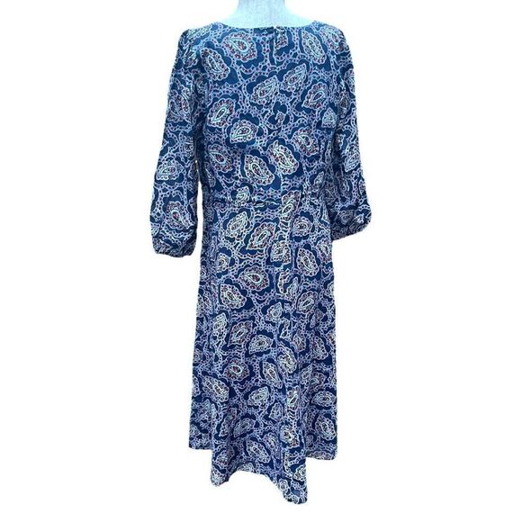 Talbots PUFF SLEEVE FIT & FLARE DRESS Red White Blue Paisley Size 14 Cotton - Picture 10 of 14